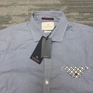 Scotch & Soda True Gentleman Shirt Mens L Slim Blue Check Stretch Pocket Button - Picture 1 of 11