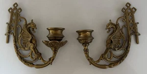 Viktorianischer Messing Greif Drache Klavier Wandleuchter Kerze Schwinge Vintage Teile LESEN - Bild 1 von 16
