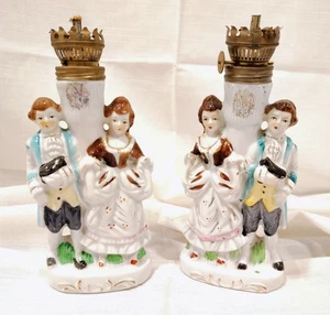 Vintage Pair Japan Nasco Del Coronado Porcelain Oil Lamps Victorian Style 8" - Picture 1 of 6