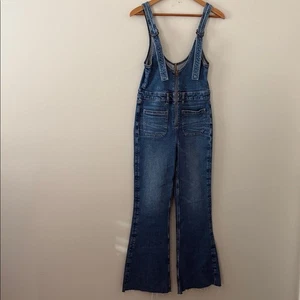 American Eagle Stretch Schlag Jeans Denim Overall Frontreißverschluss Retro Vibe Größe 8 - Bild 1 von 16