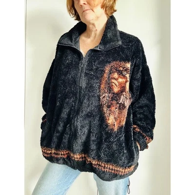 复古 90 年代羊毛轰炸机夹克 XL 印度酋长熊岭男女通用舒适美国 — 第 1/4 张图片