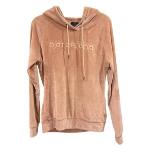 Y2K Barcelona Velour Fleece Peach Pink Hoodie Soft Girl Medium Raised Letters - Picture 1 of 9