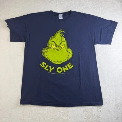VTG The Grinch Sly One Navy Blue T-Shirt Adult Size L 2007 Dr. Seuss Christmas - Image 1 of 4