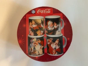 Coca-Cola Christmas Santa Portraits Stoneware Mugs Cups Set 4 Coke Sakura Oneida - Picture 1 of 2