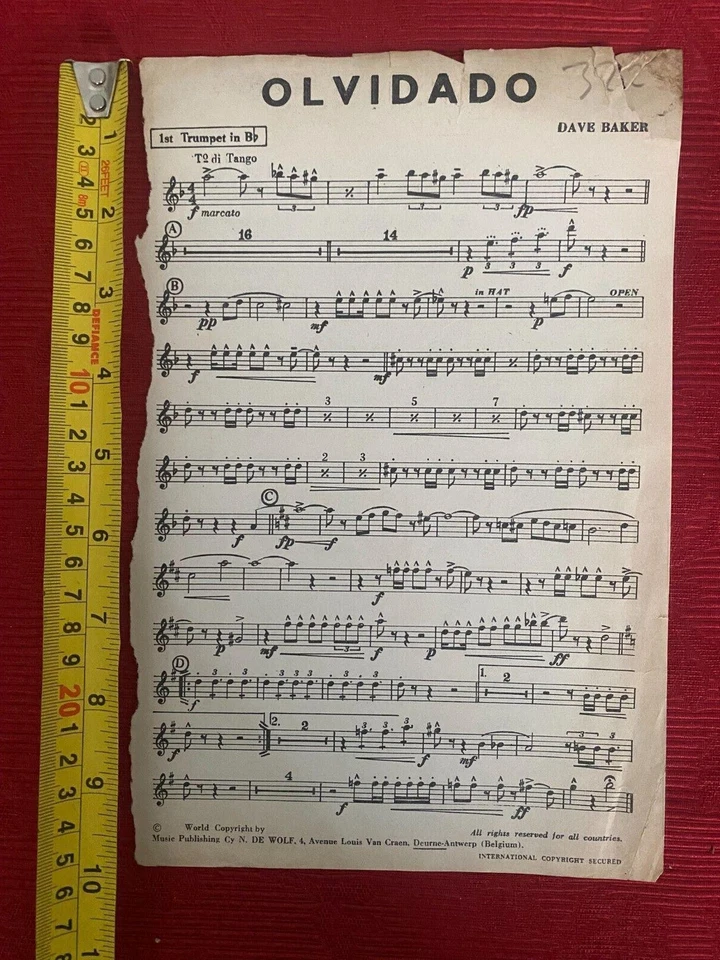 Vintage Sheet Music "Olvidado"  For 1st Trumpet REF00062 - Image 1 of 1
