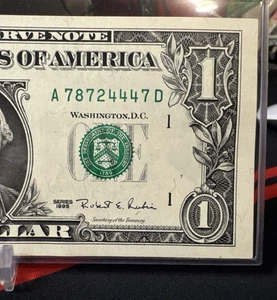 😎 $1 1995 A-D Plate #7/8 RUN 13 ( WEB NOTE) FEDERAL RESERVE NOTE - AU COND - Picture 1 of 7