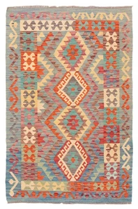 Vintage Hand Woven Geometric Carpet 3'2" x 4'11" Traditional Wool Kilim Area Rug - Picture 1 of 9