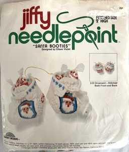 Vtg 1980s Jiffy Needlepoint Santa Booties Ornament Kit Baby's 1st Christmas - Picture 1 of 5