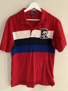 Ralph Lauren Polo Shirt Boys XL Red Letterman Rugby Patch Youth - Picture 1 of 4