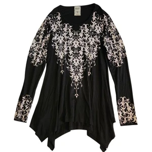Top túnica Y2K VOCAL para mujer negro manga larga Lagenlook Bling talla L caprichoso  - Imagen 1 de 5