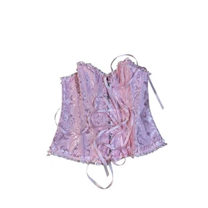 Damen Rosa Brokat Jacquard Korsett Bustier Schnürung Rüschenbesatz Entbeint - Bild 1 von 6