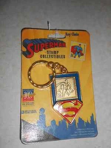 D C Gold Tone Superman Vtg Key Chain Postal NIP ZDANTIQUES Super Hero New In Pkg - Picture 1 of 2