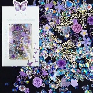 Bilifly Mix Assorted Purple Nail Charms Acrylic Multi Shapes Pearl Rhinestones - Picture 1 of 6