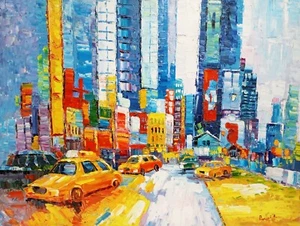 QUADRO MODERNO DIPINTO A MANO OLIO SU TELA IMMAGINE PAESAGGIO CITTÀ XXL - Foto 1 di 2