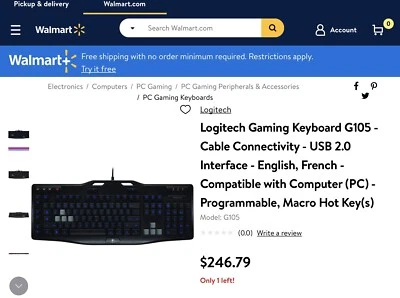 Logitech G105  920-003371 Wired Gaming Keyboard - Black - Image 1 of 4