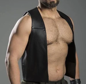 Men's Real Leather Bartender Vest Leather Vest Front Open Vest - Picture 1 of 2