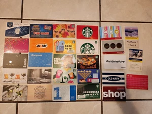 28 CARDS LOT STARBUCKS,COSTCO,SHOPPERS,SKI PASS,ARDENE,LAUNDRY CREDIT,OLD NAVY - Picture 1 of 4