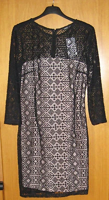 STUPENDO ABITO MANGO PIZZO LAVORATO NERO CON SOTTOVESTE IN TESSUTO ROSA Tg M - Imagen 1 de 4