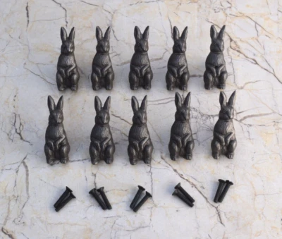 Tiradores de puerta con forma de conejo de hierro fundido vintage cajón gabinete puerta manija perilla 10 piezas Foto 1 de 4