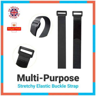 Hook Loop Nylon Black Stretchy Reusable Elastic Strap with Buckle 15 30 60cm, 1m - Image 1 of 4