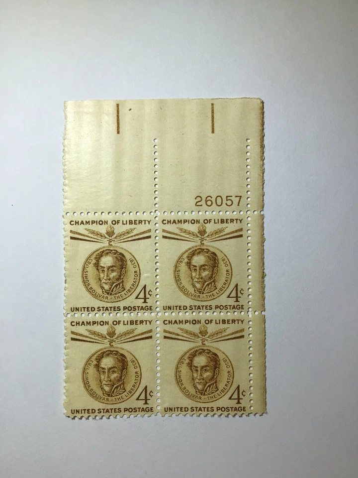 US 4 Cent Simon Bolivar 1958, Scott #1110, Block Of 4 Stamps, XF/MNH. - Image 1 of 1