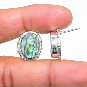 Abalone Shell Gemstone 925 Sterling Silver Jewelry Stud Earring Sz 0.75" - Picture 1 of 1