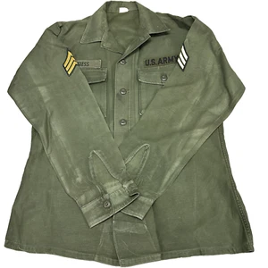 Vintage 60s US Army OG-107 Sateen Shirt Sz 15.5 Vietnam Era Patch - Picture 1 of 8