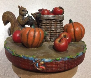 Fall Candle Topper w/Pumpkins Apples & Squirrels By Lang Fits Lg Yankee Jars NEW - Picture 1 of 5