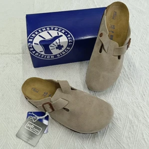 Birkenstock Boston Soft Footbed Suede Leather Taupe N/Wide Unisex EVA EU 37-45 - Picture 1 of 10
