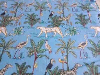 Telas de costura de tela de algodón estampadas a mano de animal azul indio de 25 yardas Foto 1 de 4