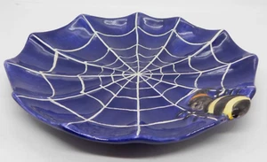 Halloween Plate Spider Web Dark Blue Yellow 7.25 Diameter Witch Hat - Picture 1 of 4