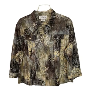 N TOUCH Women's Clear Sequin Zippered Jacket Top Size 14 Multicolor Abstract - Picture 1 of 12
