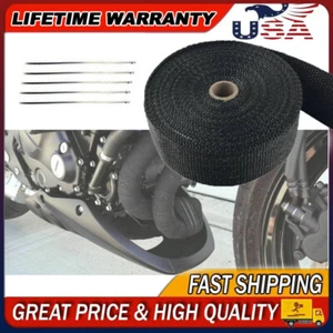 2" x 5m & 5 Ties Fiberglass Exhaust Manifold Black Heat Wrap Rap Cable Pipe Tape - Picture 1 of 13