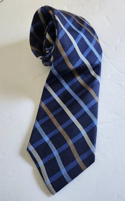 Corbata de seda para hombre Izod azul dorado blanco a cuadros 58" L 3 1/2" W seda como nueva Foto 1 de 4