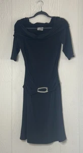 Joseph Ribkoff Damen Größe 4 schwarz Kleid silber Schnalle Gürtel Cowl gerüsteter Ausschnitt - Bild 1 von 12