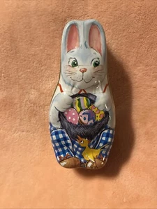 Vintage Easter Rabbit Tin Candy Fillable Holder w/Lid Décor 5.5"x3" Tin Box Co. - Picture 1 of 6