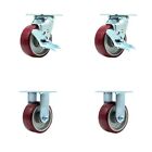 5 Inch SS Poly on Aluminum Caster Set with Ball Bearings 2 Brakes 2 Rigid SCC