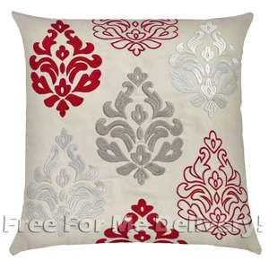 CASA EMBROIDED DAMASK CREAM RED DESIGN PILLOW CUSHION 45x45cm **FREE DELIVERY** - Bild 1 von 3