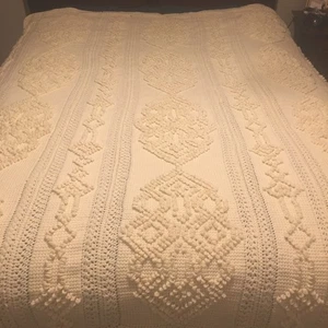 "Colcha palomitas de maíz Hobnail marfil hecha a mano de colección diamante estrella 72""x82"" tamaño completo" - Imagen 1 de 9