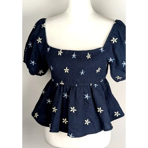 Nuevo con etiquetas Top corto Thirty Thirty CottonGauze bordado floral talla M (se adapta a S) - Imagen 1 de 8