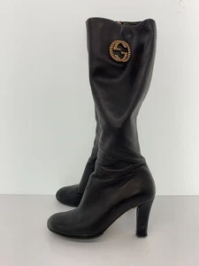 Gucci Langstiefel Schuhe EU 37 US 7 Leder Schwarz Original - Bild 1 von 24