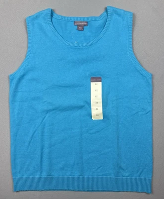 Nuevo chaleco suéter Laura Scott para mujer XL azul tejido camiseta sin mangas 100 % algodón Foto 1 de 4