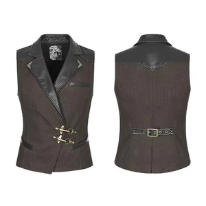 Punk Rave Shelen Herren Gothic Steampunk Weste braun mit Messingschnallen Gr. XL - Bild 1 von 14