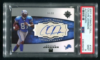 2007 Ultimate Collection Calvin Johnson RC AUTO 54/99 PSA 9 MINT HOF - Image 1 of 2