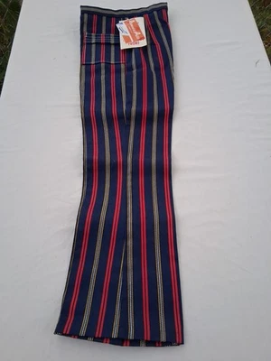 Pantalones de mezclilla a rayas con botones Lowenstein de la década de 1970 Nos M Dama S 14 parte inferior campana  Foto 1 de 4