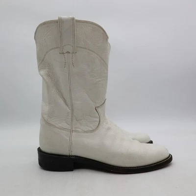 Justin White Leather Roper Cowboy Boots Women's Size 6 B Style L3086 USA - Image 1 of 4