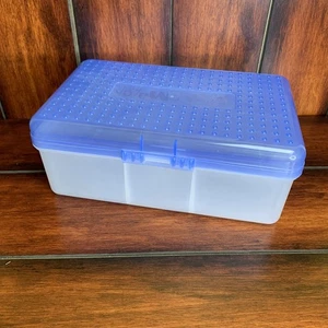 VINTAGE Spacemaker Jumbo Large Pencil Crayon Marker Box Frosted Blue Lid - Picture 1 of 8
