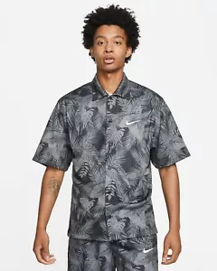 Nike Mens Short Sleeve Button Up Shirt Floral Black Grey Size M DO6165-012 - Picture 1 of 5