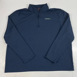 Merrell Jacket Mens Extra Large Blue Grid Fleece 1/4 Zip Long Sleeve Hiking Ski - Picture 1 of 12