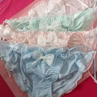 4pcs Teen Girls Satin Underwear Cute Knickers Cheeky Frilly Panty Hipster Lots~~ - Image 1 of 4